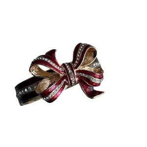Holiday Lane Gold Tone Pave’ & Glitter Red Tied Bow Bangle Bracelet Jewelry